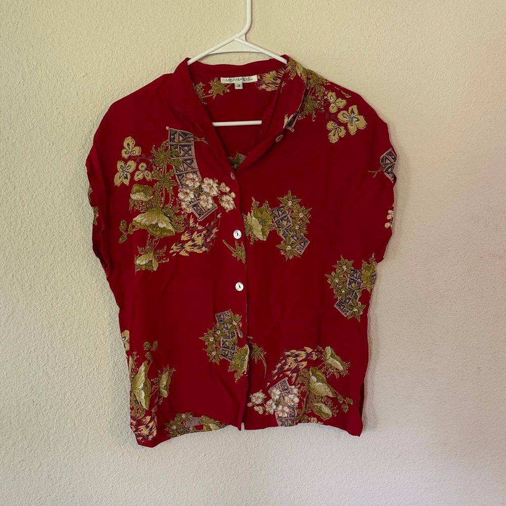 Chic Red Floral Button-Down Shirt